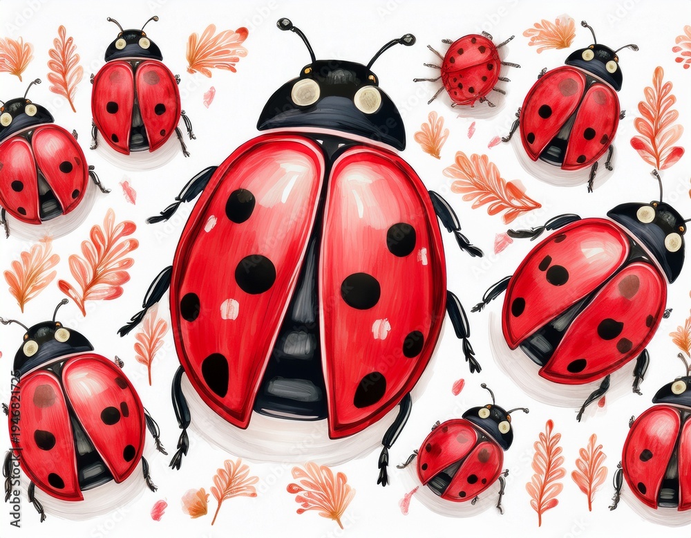 Obraz premium ladybug pattern red insects on white background for decorative designs