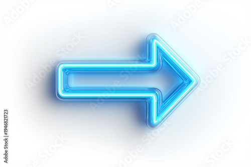 an icon of a blue arrow pointing right, with a glowing neon effect on a white background with a transparent png design