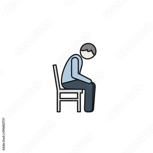 Sad and dejected man sitting on a chair, feeling lonely and depressed, with slumped shoulders and head down, illustrating feelings of sadness and isolation
