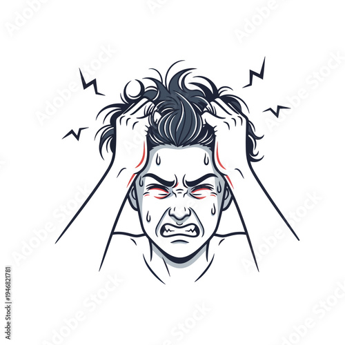 Illustration of a distressed person with hands in their hair, showing stress and frustration with visible tension in their face and body, signifying mental anguish