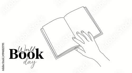 Wallpaper Mural Minimalist line art of hand holding open book with world book day text Torontodigital.ca