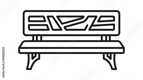 A sleek, modern outline vector icon of a park bench with abstract backrest design. Ideal for UI/UX, web graphics, apps, and digital design projects requiring a minimalist symbol.