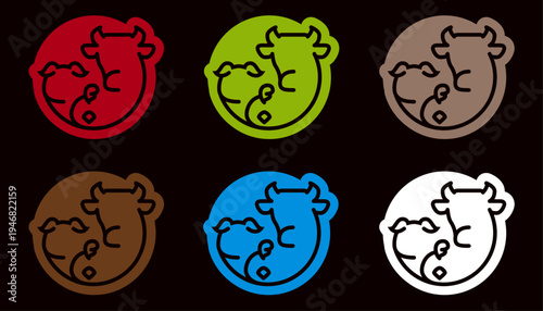 Logo stylisé de boucherie charcuterie – vache, cochon, volaille	