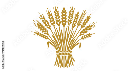Golden wheat sheaf vector icon, perfectly symbolizing harvest, agriculture, and natural food. Ideal for farm branding, bakery logos, or organic product packaging.