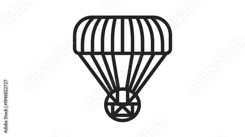A clean, minimalist black outline parachute vector icon, perfect for illustrating concepts of delivery, adventure, safety, or aerial transport in apps and websites.