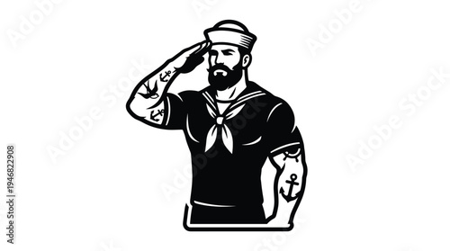 Wallpaper Mural Bold vector illustration of a strong bearded sailor saluting, perfect for nautical brands, emblems, or vintage maritime themes. Captures a confident, classic mood. Torontodigital.ca