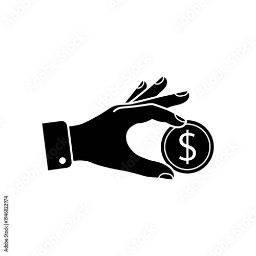 Silhouette of Hand Holding a Coin with Dollar Sign