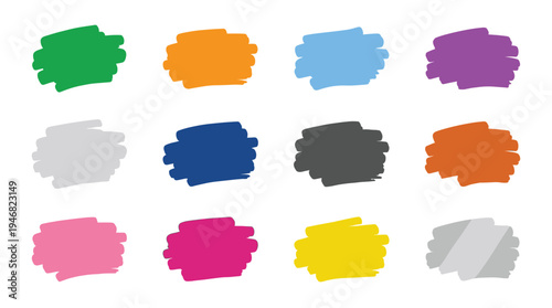 Vibrant hand-drawn marker strokes in various colors, ideal for graphic design, highlighting, and backgrounds. Versatile, simple elements for any creative project.