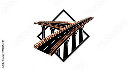Geometric Highway Structure With Elevated Roadways Depicted In A Unique Vector Illustration