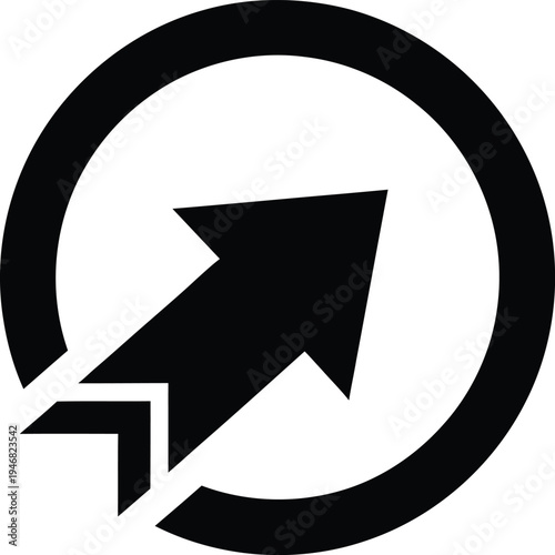 Black and white circular arrow icon with a broken circle