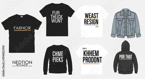 Collection of T-Shirts and Apparel with Humorous and Misspelled Text.