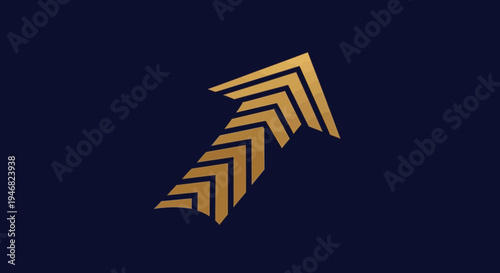 Golden Upward Arrow on Navy Background Illustrating Growth, Progress, and Success