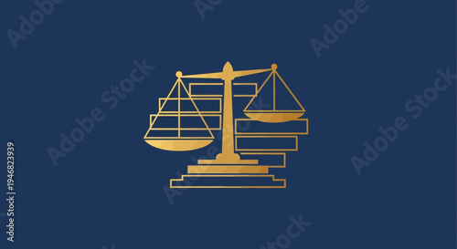 Gold Balance Icon Illustrating Justice and Legal Principles Against a Blue Backdrop