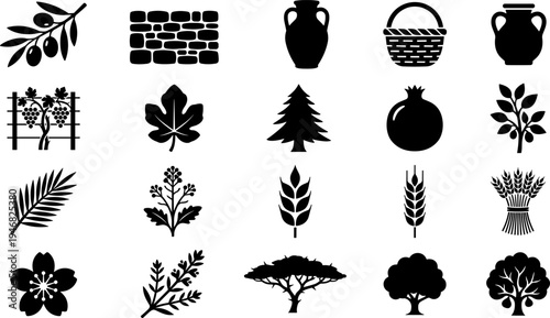 Diverse collection of plant and nature themed silhouettes.