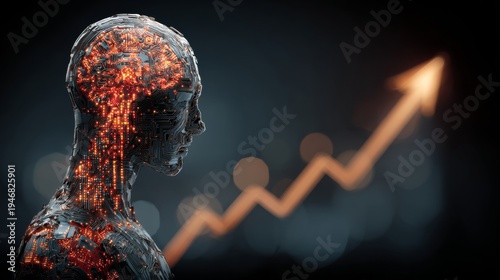 Biological machines: a glowing vision of future technology. Business strategy. Subtle blue glow of ai-infused human form in a dark setting. Investment strategy. Growth strategy.