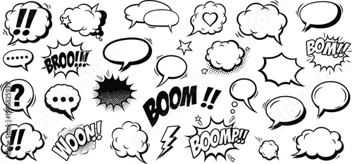 Comic book speech bubbles and sound effects illustrations