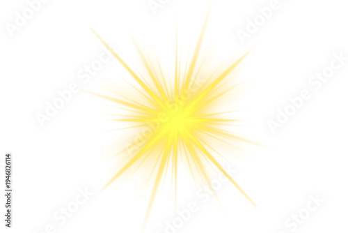 Yellow energy wave glows across floating sparks and shimmering dust. Radiant light beams stretch smoothly through the bright center. Neon reflections create a vivid luminous flow.
