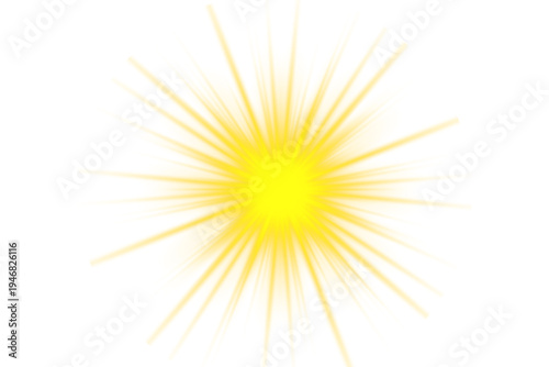 Golden lens flare spark shines with radiant beams on a transparent background. Warm light reflections scatter softly around the glow. Elegant sparkle effect enhances luminous energy.