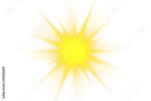 Neon yellow flash spreads energy waves and glowing sparks through space. Soft halo light surrounds the radiant center. Bright star particles shimmer gently across the scene.