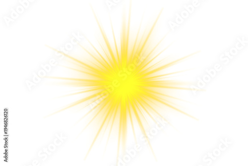 Bright yellow light burst spreads radiant sparks across a transparent scene. Soft neon glow surrounds the energetic center. Shimmering particles create a vivid glowing explosion.