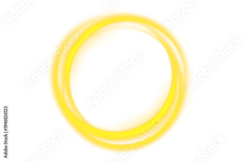 Golden glowing ring floats on a transparent background with delicate spark dust. Bright particles shimmer softly around the circle. Elegant light halo adds luxury shine for design use.