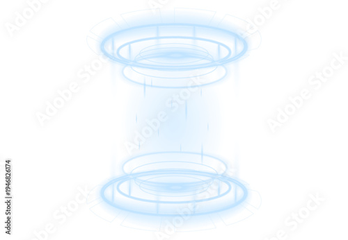 Cyber hologram portal ring rotates slowly in futuristic digital space. Neon tech elements form a glowing gateway. Abstract interface lights create a vivid sci fi laboratory scene.