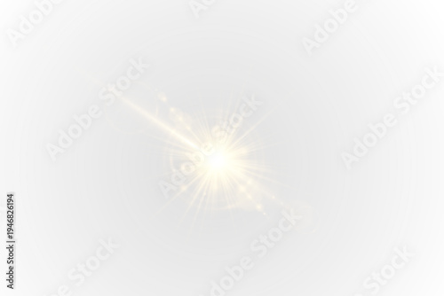 Yellow shining light burst appears with sparkling stars and glowing particles. Radiant beams spread smoothly from the center. Subtle neon glow adds bright energy effect.