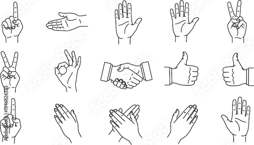 A collection of various hand gestures and signs