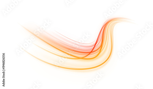 Orange neon streaks spiral across the transparent background with glowing highlights. Soft luminous edges emphasize motion and depth. Great for futuristic banners, sci-fi, and tech graphics.