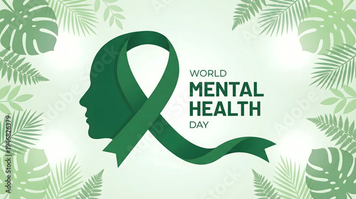 Wallpaper Mural Green Ribbon Silhouette Mental Health Awareness World Mental Health Day Design Torontodigital.ca