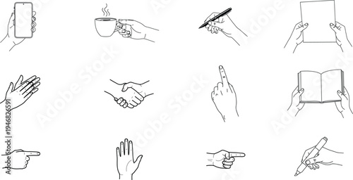 Collection of various hand gestures and finger positions