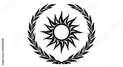 Black Sun Emblem Laurel Wreath Vector Graphic