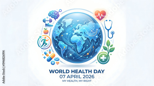 Wallpaper Mural World Health Day 2026 Concept with Globe and Medical Icons Torontodigital.ca