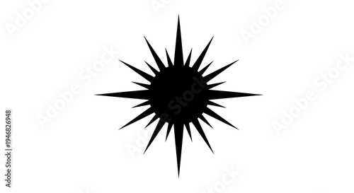 Abstract Black Starburst Silhouette Isolated on White Background