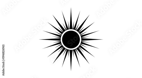 Black Sun Icon Graphic Design, Minimalist Starburst Symbol