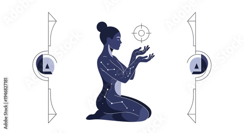 Cosmic Woman Silhouette with Stars and Constellations, Mystical Energy