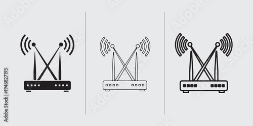 Wireless router icon collection crossed antenna signal broadcast vector set