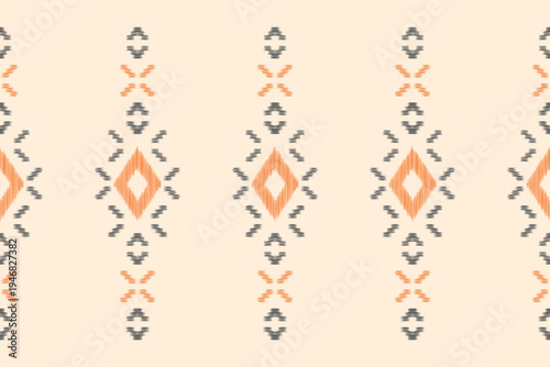 Ikat pattern colorful cream brown background embroidery ethnic pattern tribal with motif,traditional,geometric,traditional.