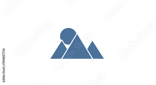 Abstract geometric representation of mountains and sun, simple logo design on a white background