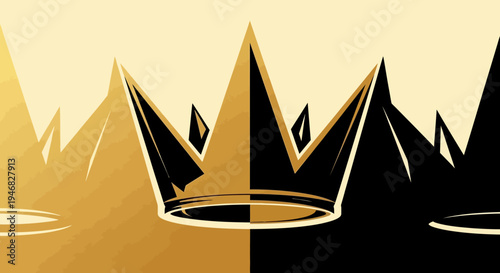 Abstract illustration of a golden and black crown design representing power and royalty
