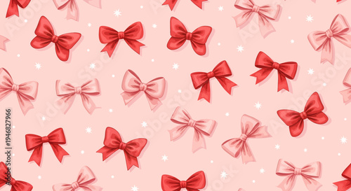 Red bows on pink background with white polka dots.