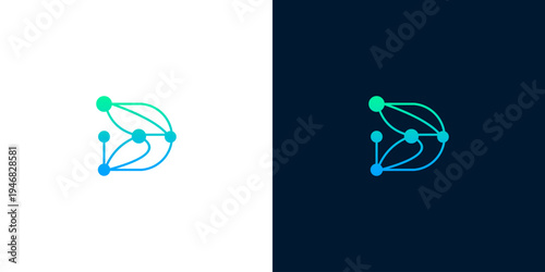 Abstract digital network connection letter D logo design, innovative technology concept