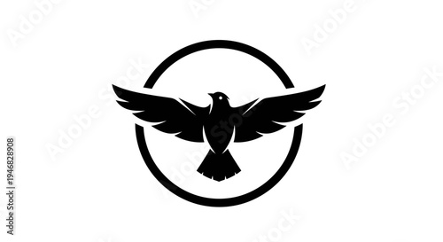 Black silhouette of a dove with open wings inside a circle, symbolizing peace and freedom.