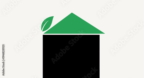 Eco-Friendly House Icon: A Green and Black Illustration on a Neutral Background