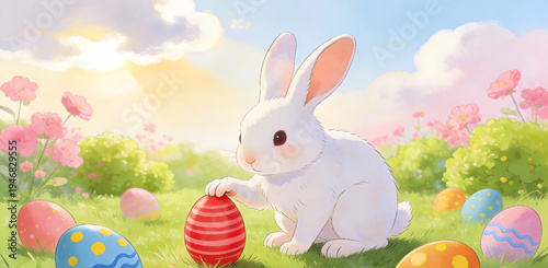 Easter background with bunny and eggs