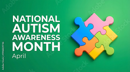 Wallpaper Mural National Autism Awareness Month April with colorful puzzle pieces on green background Torontodigital.ca