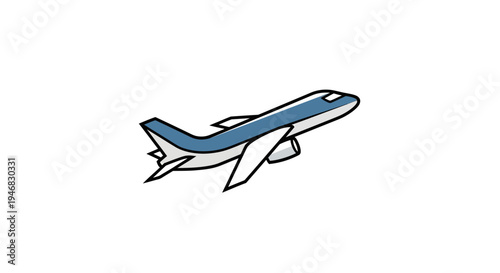 Cartoon-style airplane soaring against a plain white background, symbolizing travel and flight