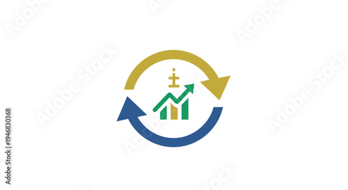 Circular graphic depicting financial growth, progress, and recurring success in a company