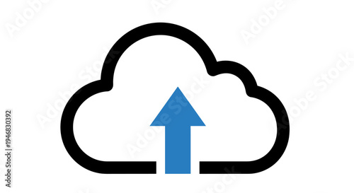 Cloud data upload icon representing cloud computing, and file transfer concept