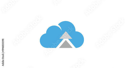 Cloud computing symbol of upload and data storage depicted in a simple, minimalist style
